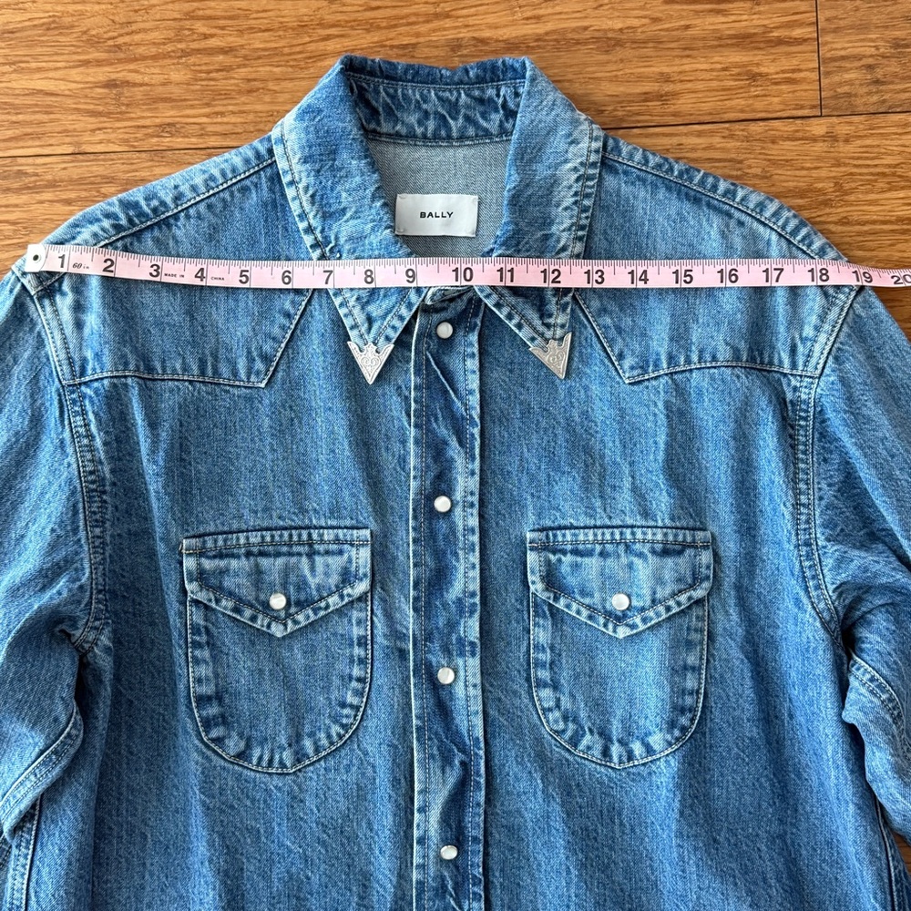 Bally Men’s Western Denim Shirt, Metal Collar Tip Detail, Size M/ IT48 - Picture 8 of 11